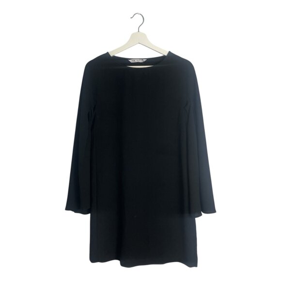 Zara Black Cape Sleeve Sheath Mini Dress Size Small Statement Grunge Edgy - Picture 5 of 14